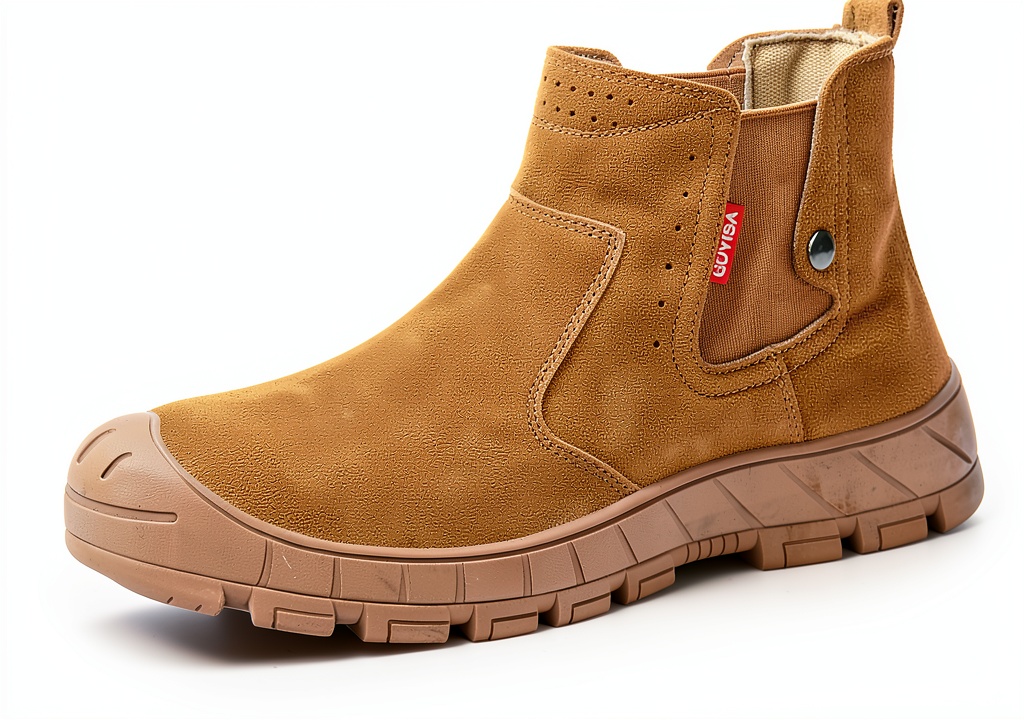 Worker wearing BrandX steel toe boots on a construction site