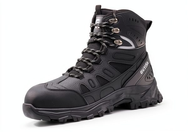 Men's Steel Toe Work Boots Black Breathable Microfiber-0