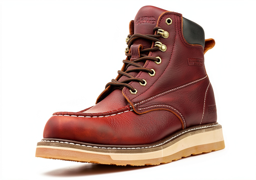 'Mens work boots in brown leather with soft toe design'