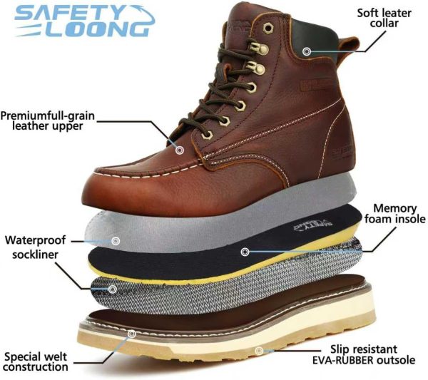 Pavo Work Boots Mens Waterproof Leather Steel Toe-3