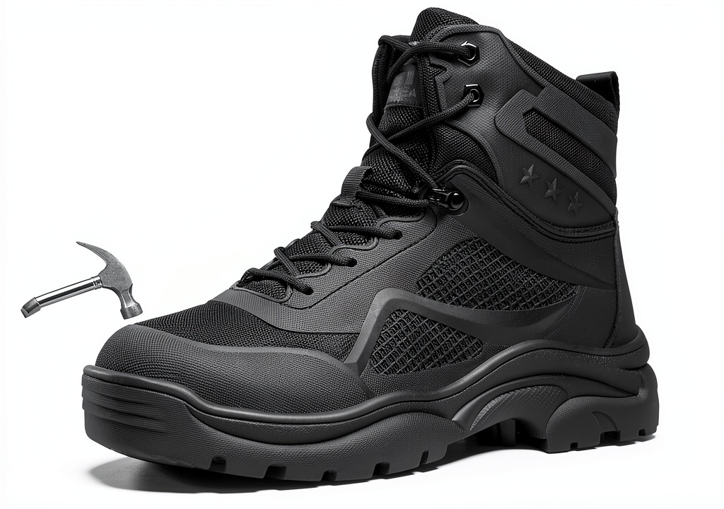 Steel toe boots on a construction site