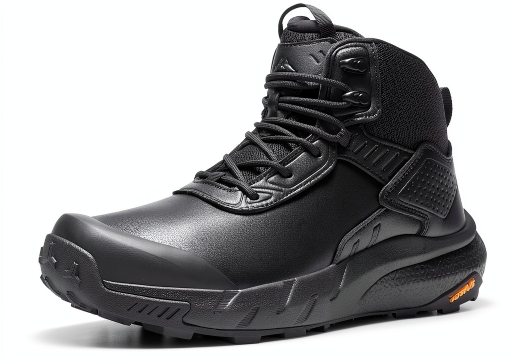 Men's military boots in Black color on rugged terrain