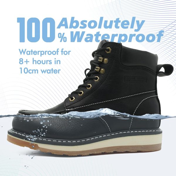 Men's Work Boots Waterproof Steel Toe Full Grain Leather-2