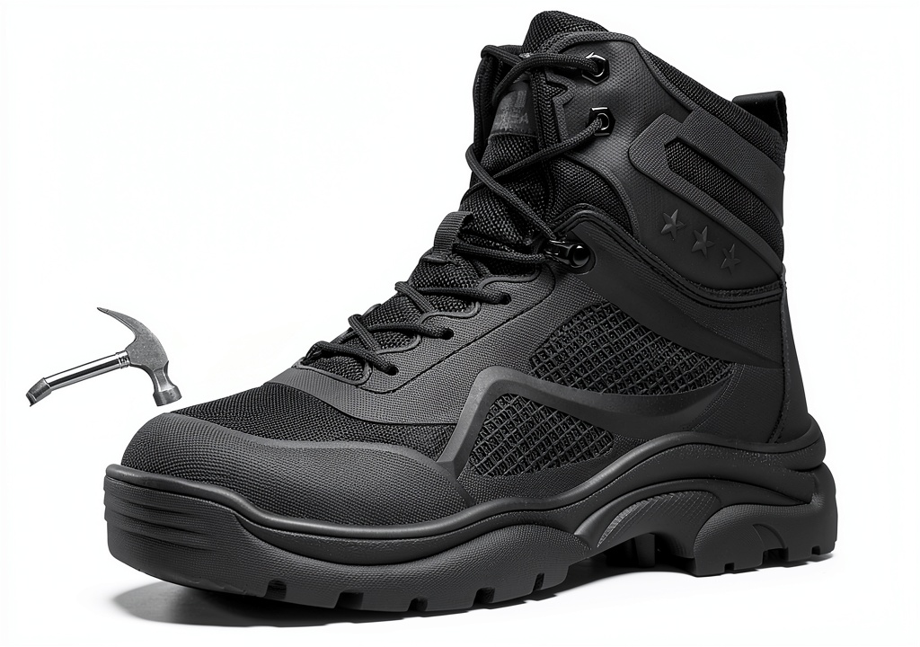 Men's steel toe work boots with Kevlar midsole and rubber outsole
