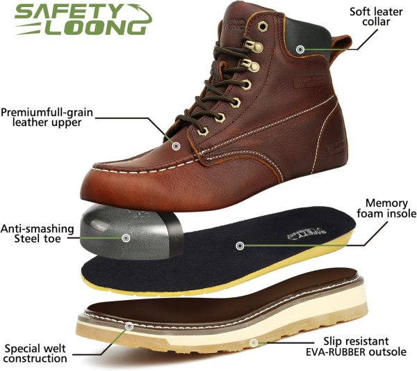Steel Toe Work Boots Mens Safety Durable Leather-3