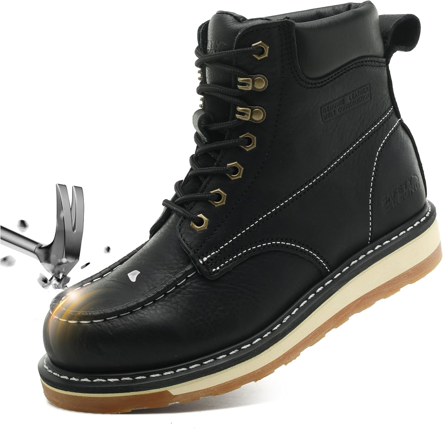 Pavo steel toe work boots showcasing leather construction and sole design