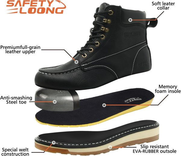 Pavo Steel Toe Work Boots Mens Safety Leather Construction-3