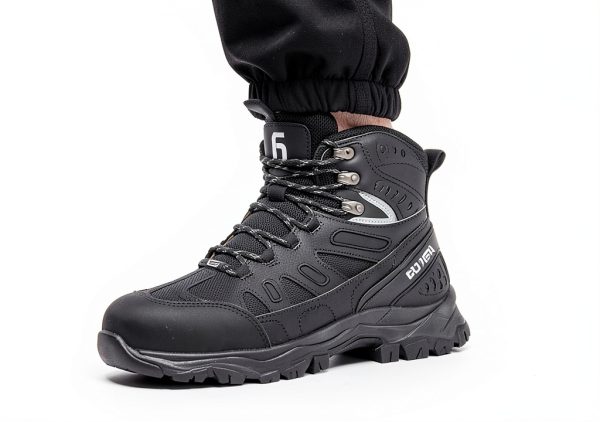 Men's Steel Toe Work Boots Black Breathable Microfiber-1